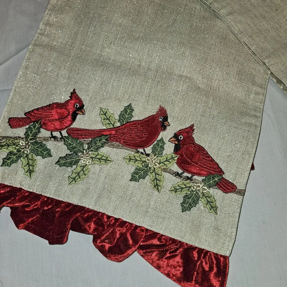 The Embroidered Red Cardinals Christmas Table Runner 70